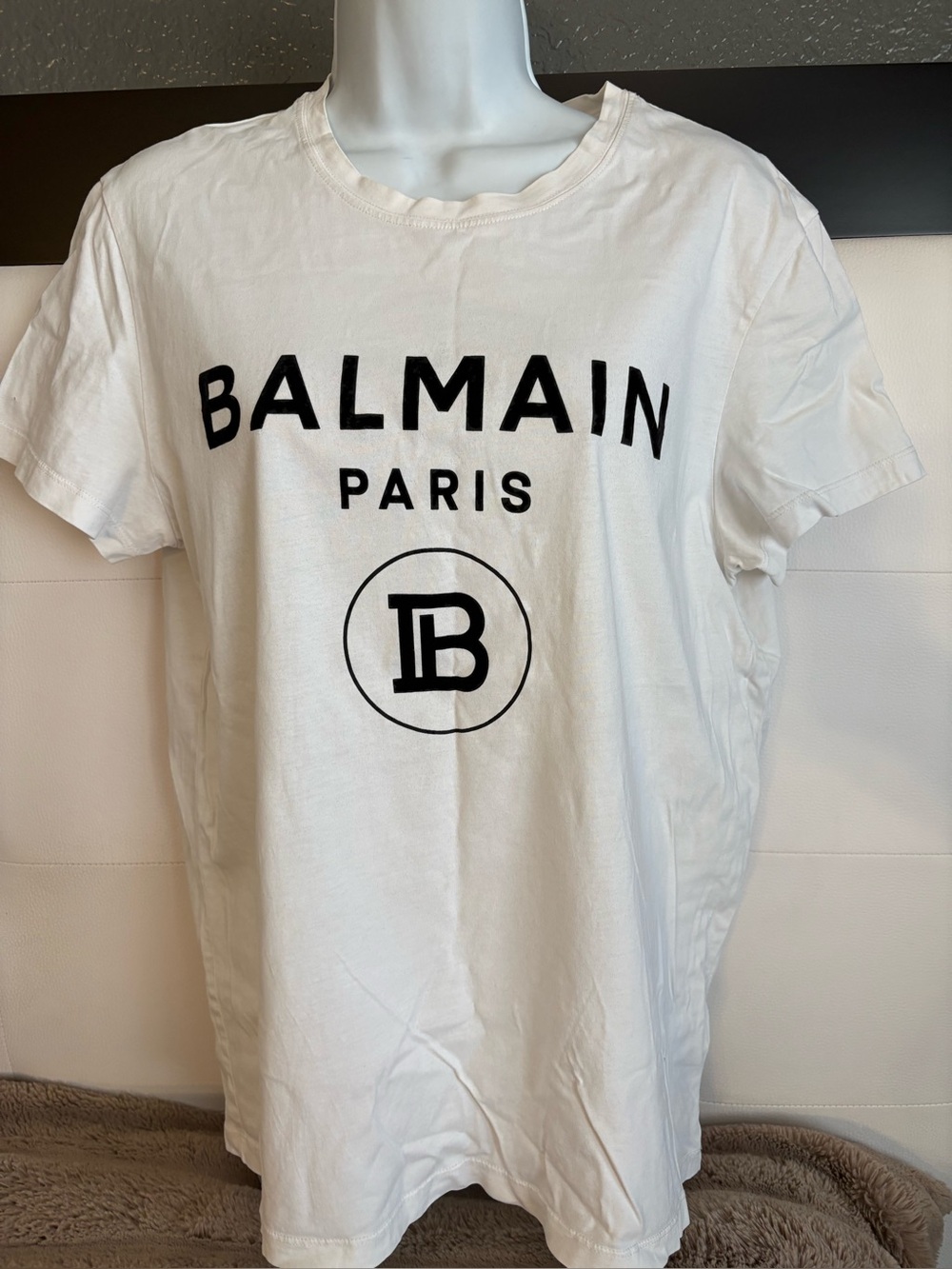 Balmain Paris women White Cotton Logo Print Crew Neck Short Sleeve T-Shirt large